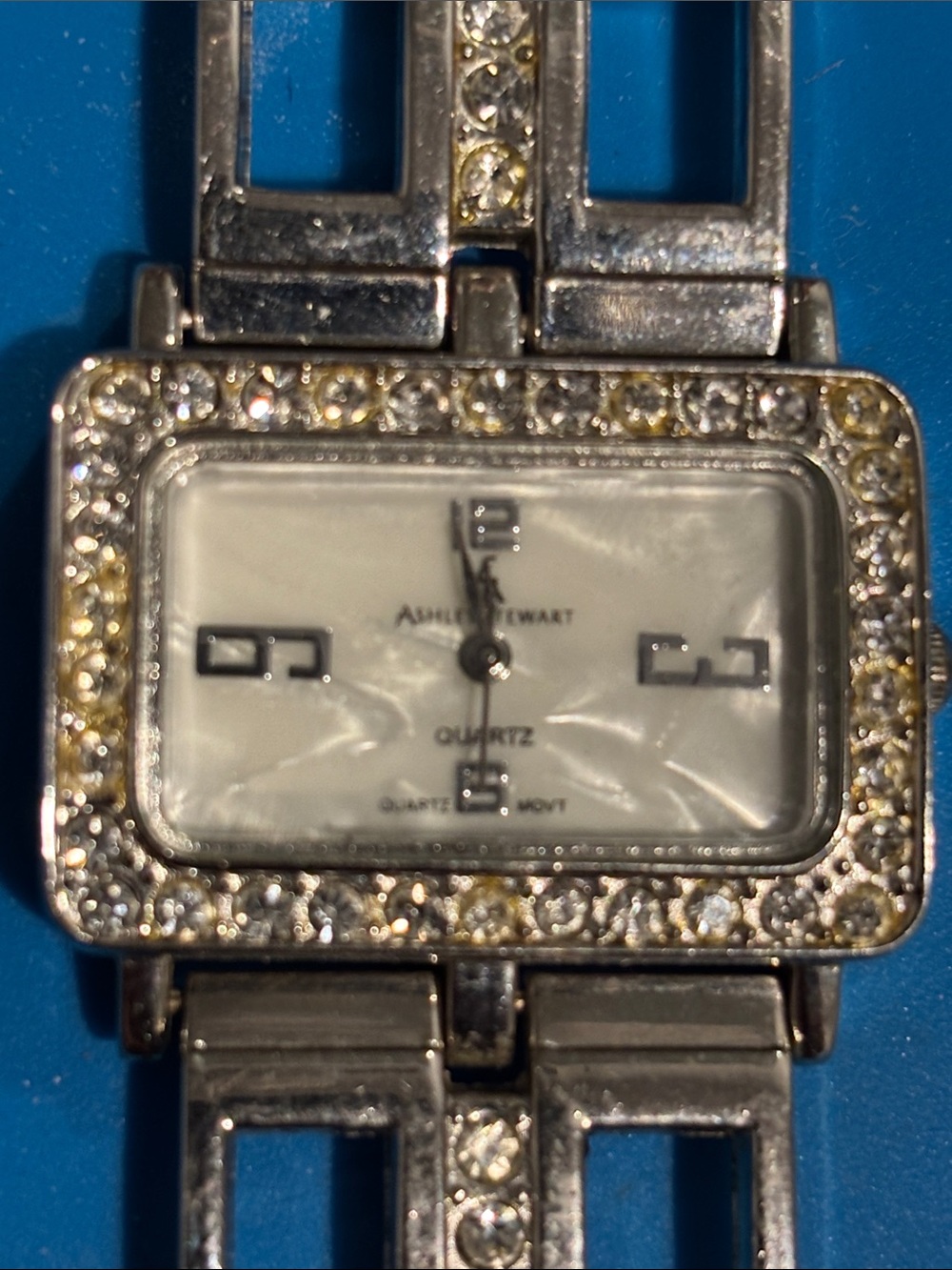 Ashley Stewart Silver Crystal-Accented Rectangular Bracelet Watch